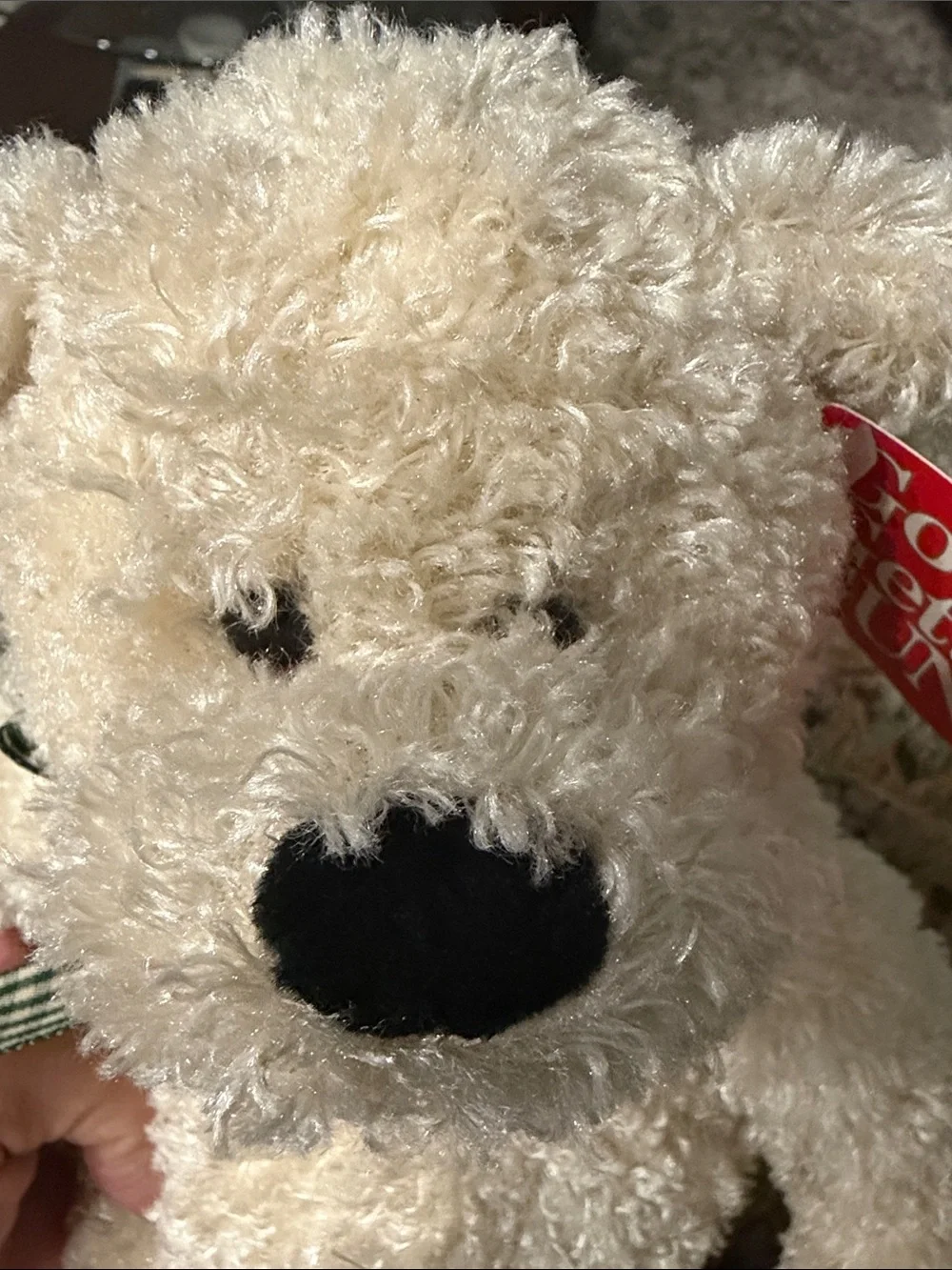 Gund 12” Vintage Luv Me Bear Cream Plush Bear with Green Gingham Bow